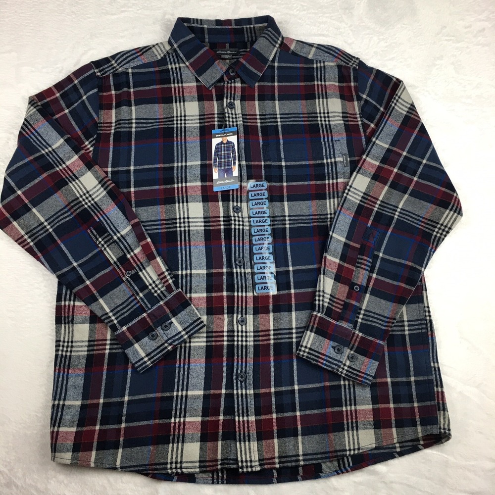 Eddie Bauer Shirt Mens Large Flannel Blue/Gray Plaid Bristol NEW MRSP 59.00 - Picture 5 of 9